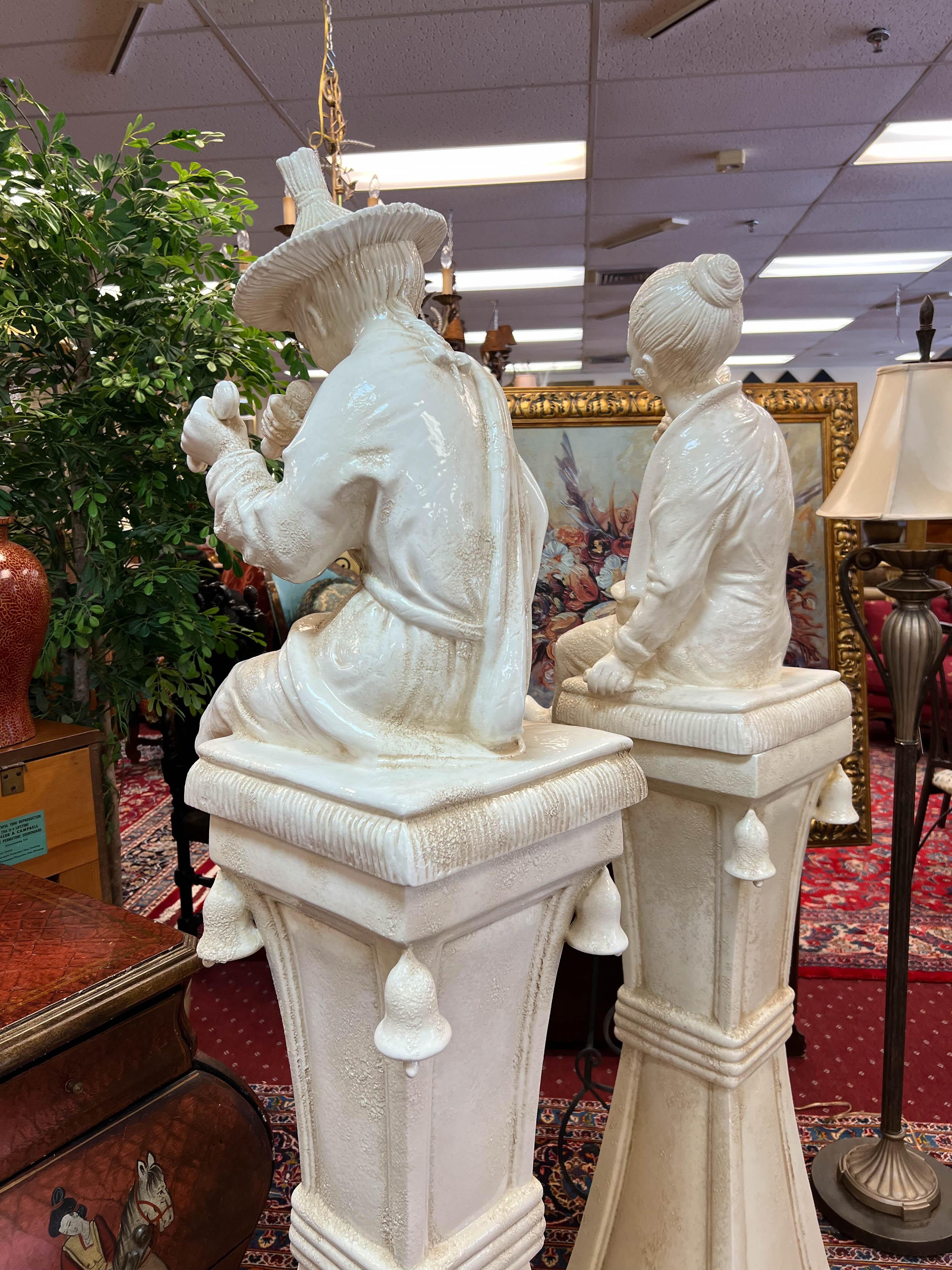 Italian Pair of Chinoiserie Blanc De Chine Figurines on Pedestal 11