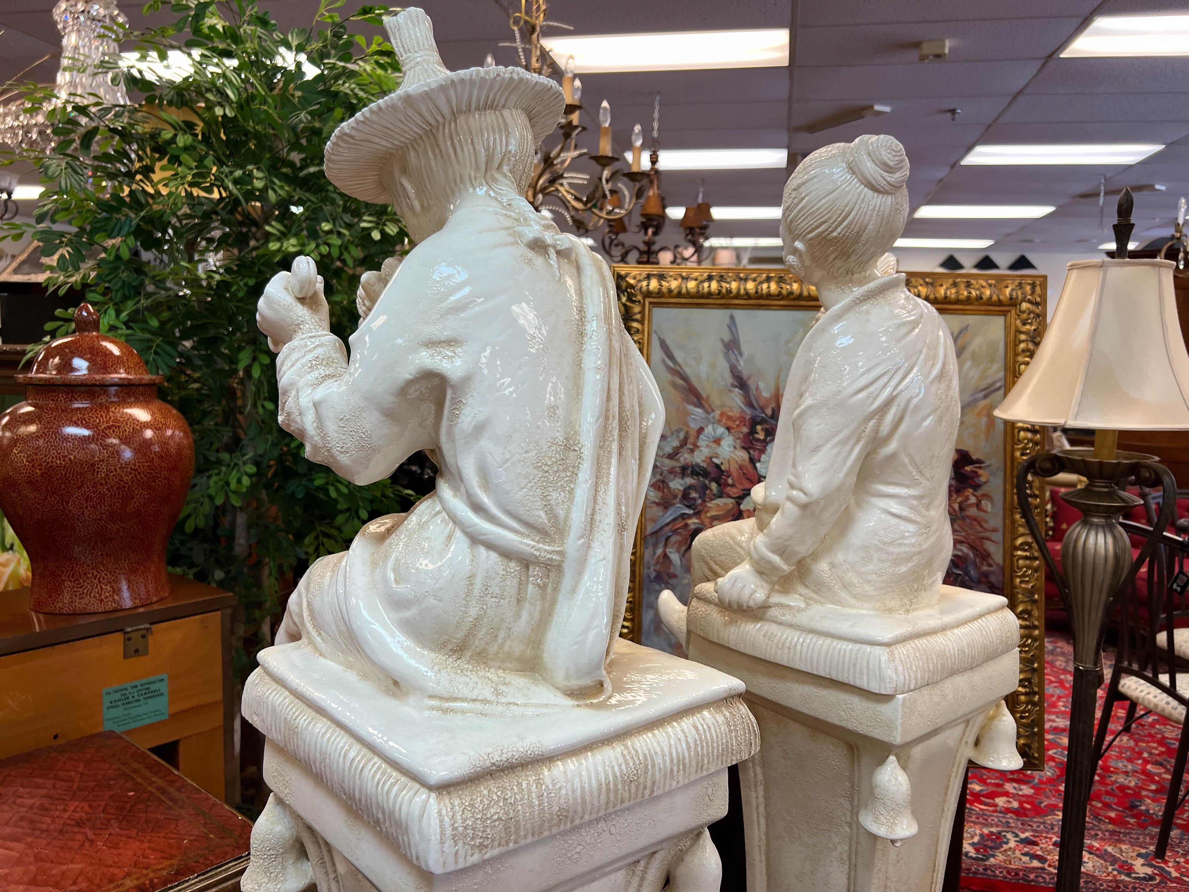Italian Pair of Chinoiserie Blanc De Chine Figurines on Pedestal 12