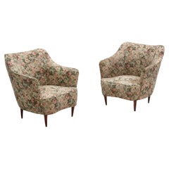 Italian Pair of Club Chairs in Floral Upholstery