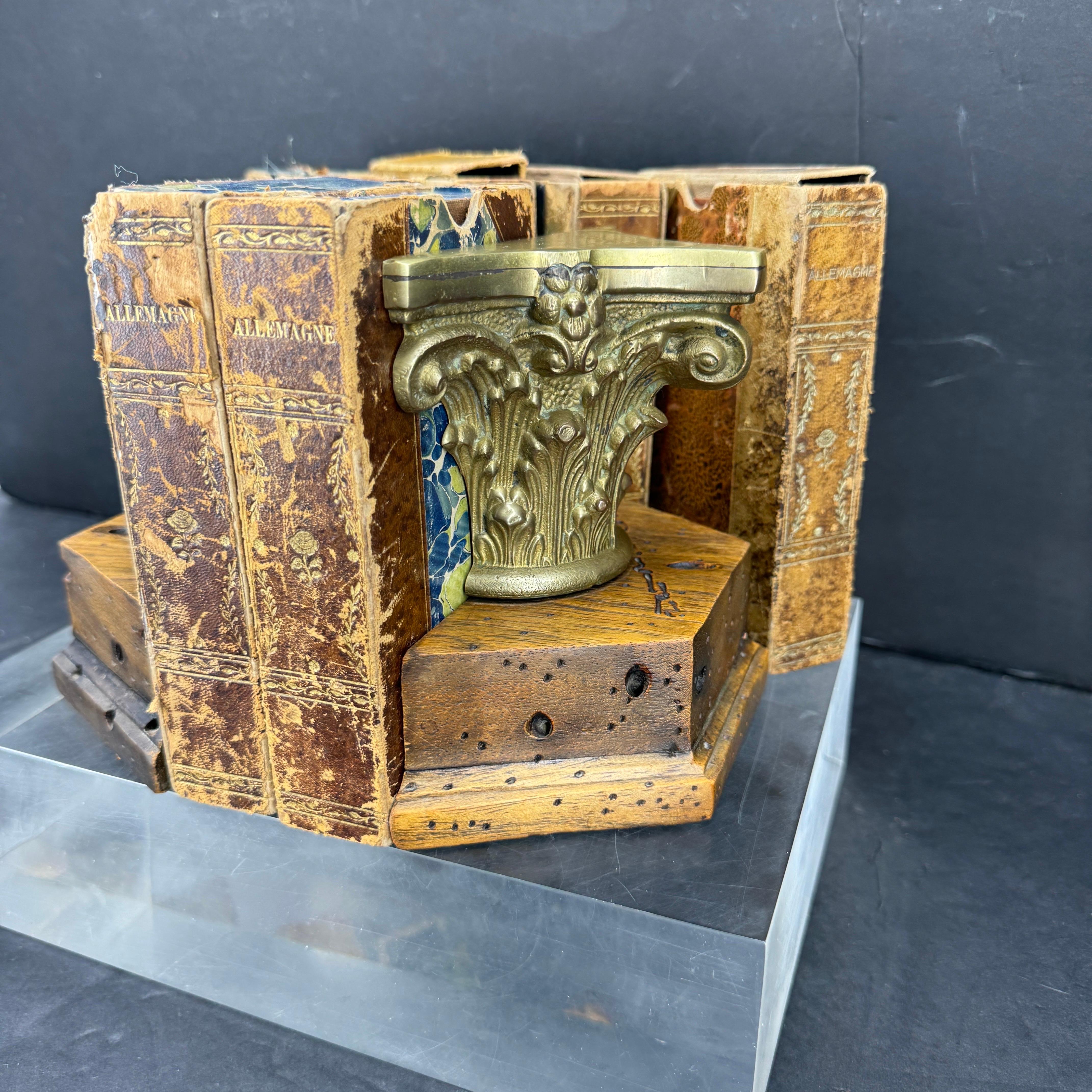 Italian Pair of Corinthian Burl Bookends, Mid-Century Modern For Sale 5