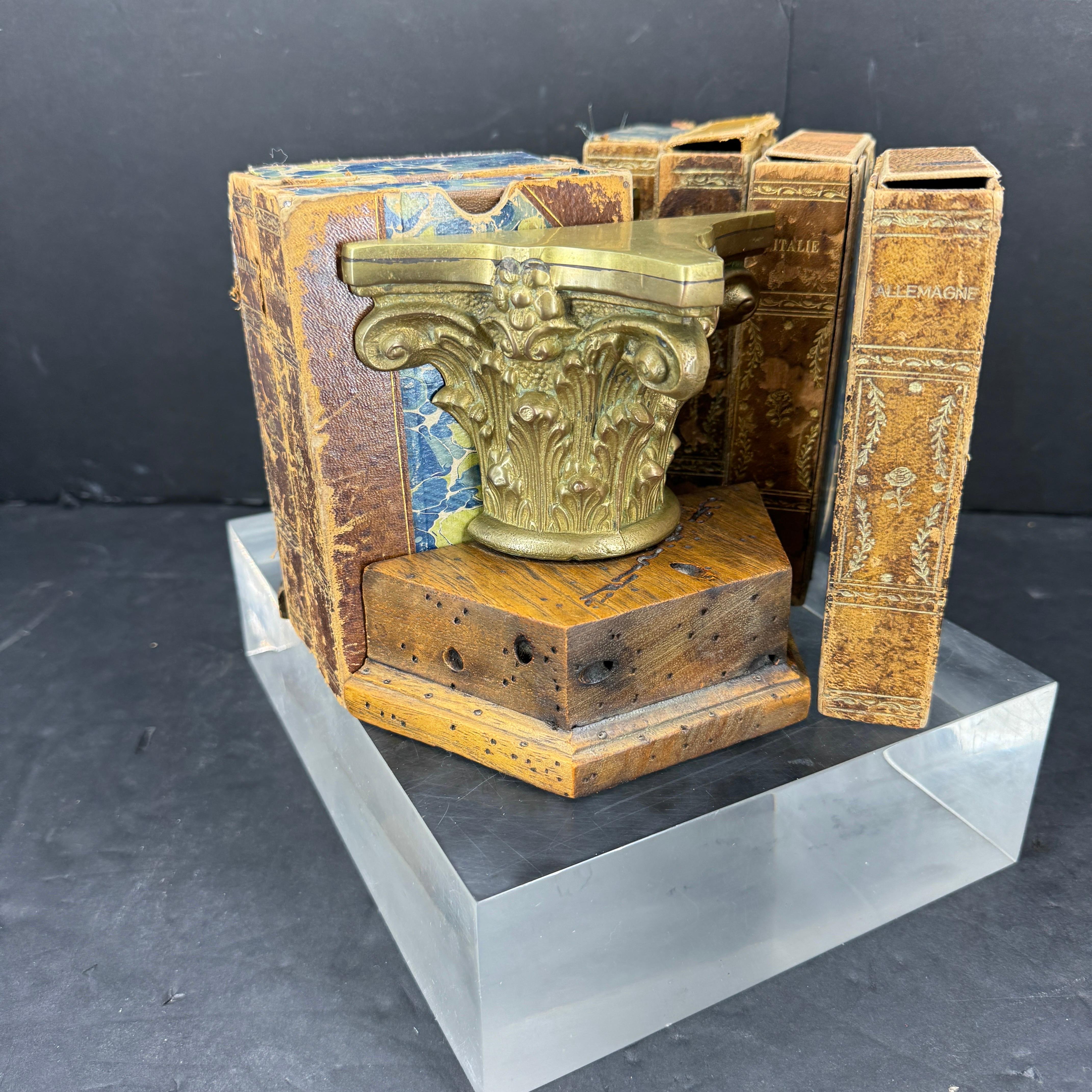 Italian Pair of Corinthian Burl Bookends, Mid-Century Modern For Sale 6