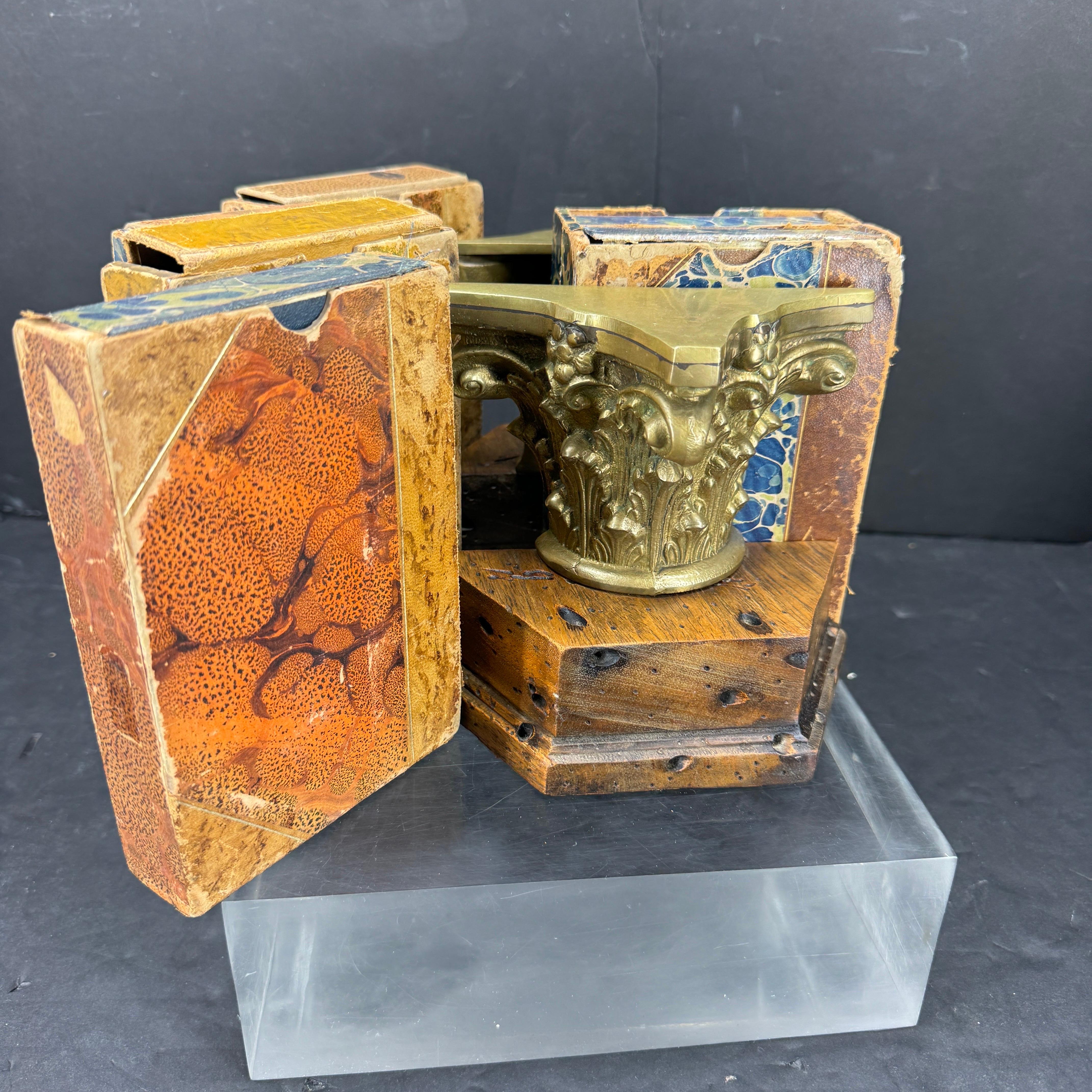 Italian Pair of Corinthian Burl Bookends, Mid-Century Modern For Sale 12