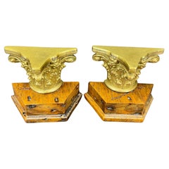 Italian Pair of Corinthian Burl Bookends, Mid-Century Modern