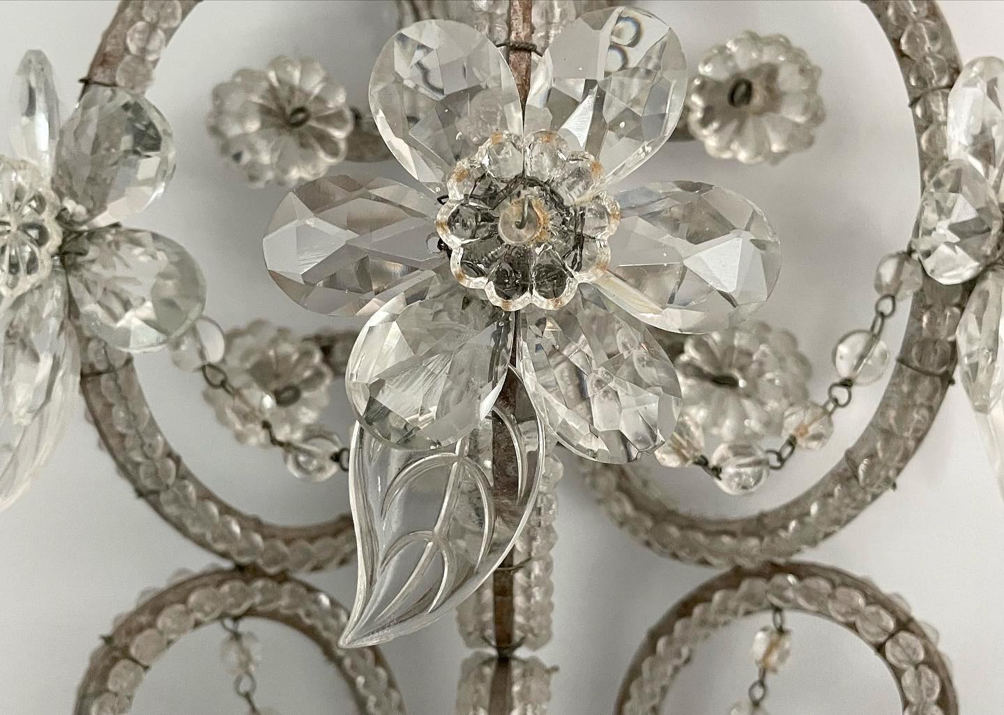 Italian Pair Of Crystal Beaded Sconces  In Good Condition In Los Angeles, CA