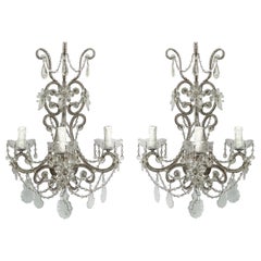 Italian Pair Of Crystal Beaded Sconces Italian Pair Of Crystal Beaded Sconces