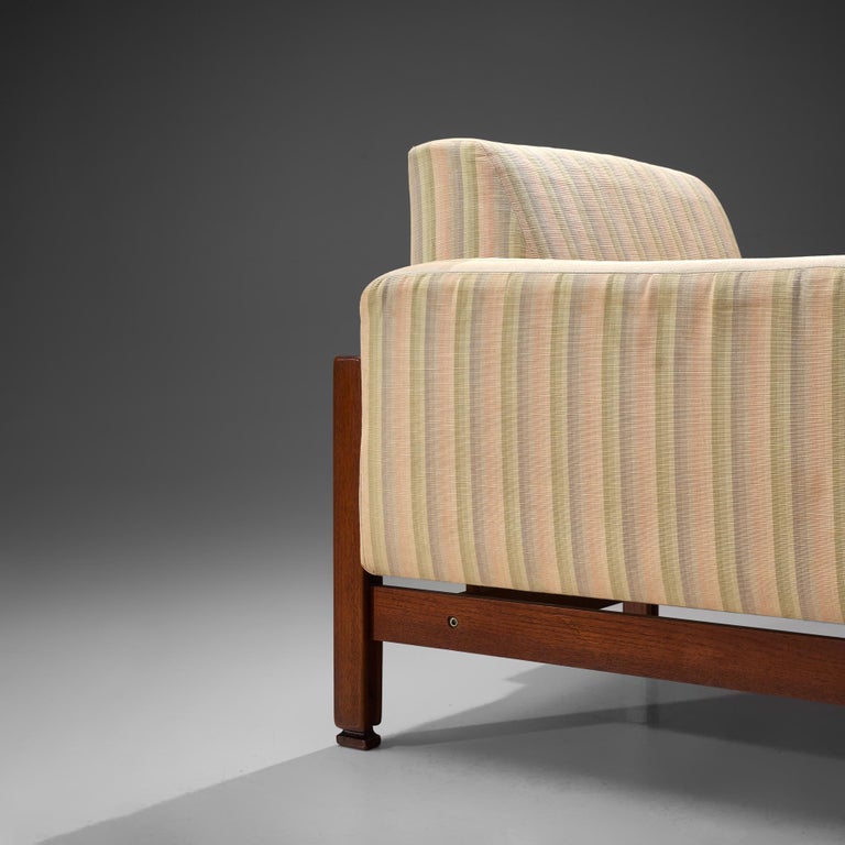 Mid-20th Century Italian Pair of Cubic Lounge Chairs in Wood and Striped Upholstery