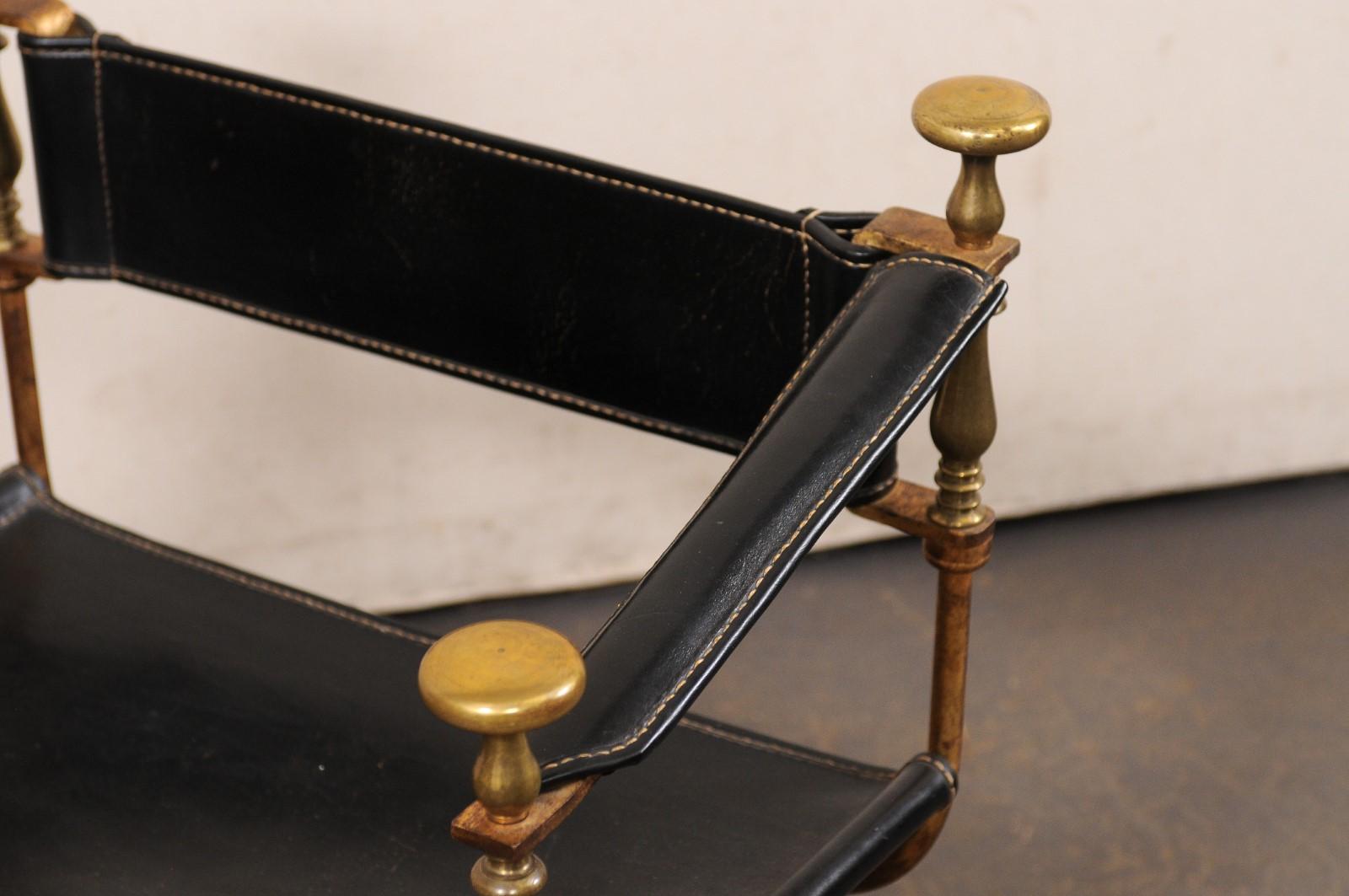 Paire de chaises Curule Savonarola italiennes avec sièges, dossiers et accoudoirs en cuir noir en vente 7
