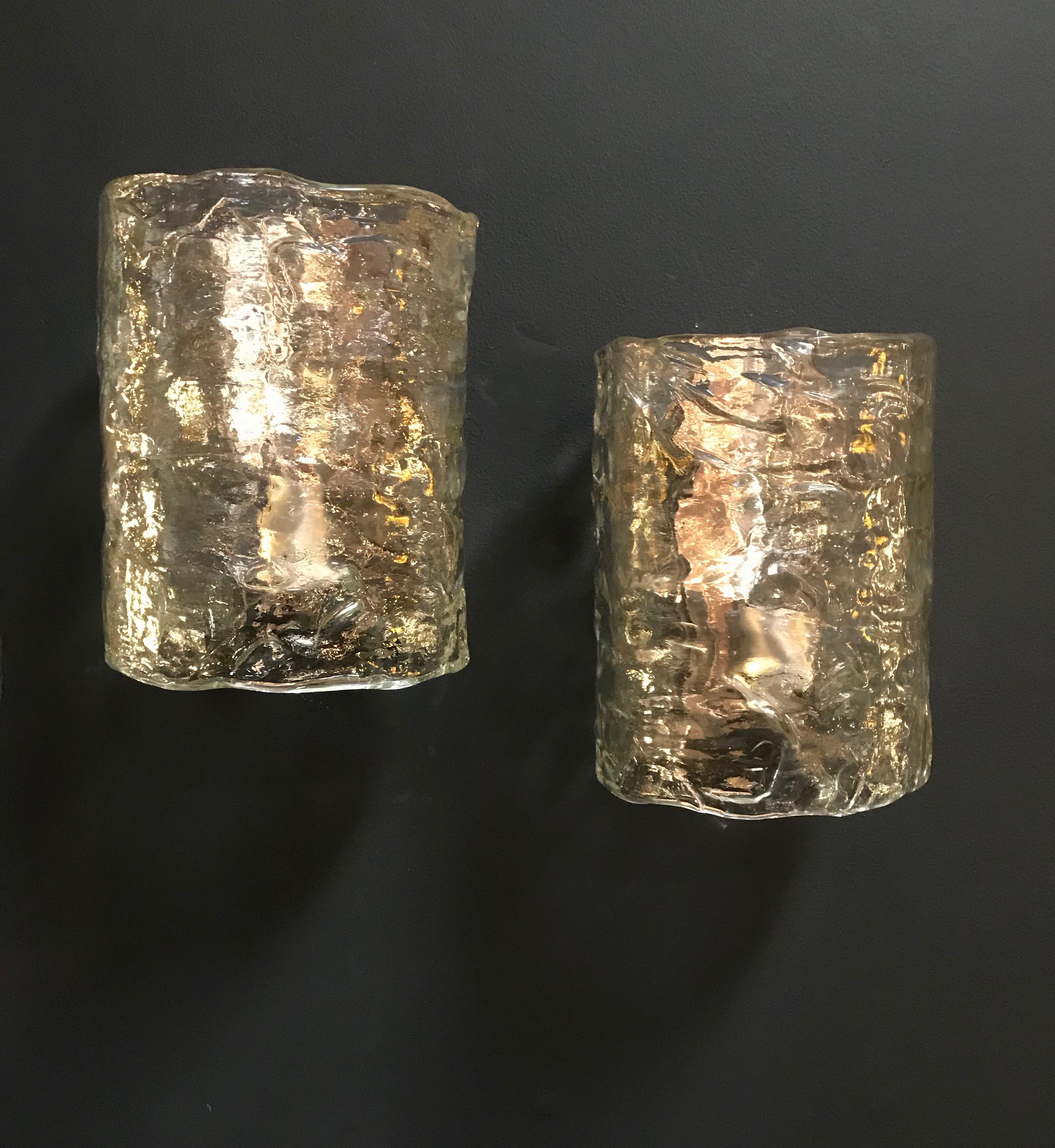 Italian pair of cylindrical wall lights frosted Murano glass, 1960s.