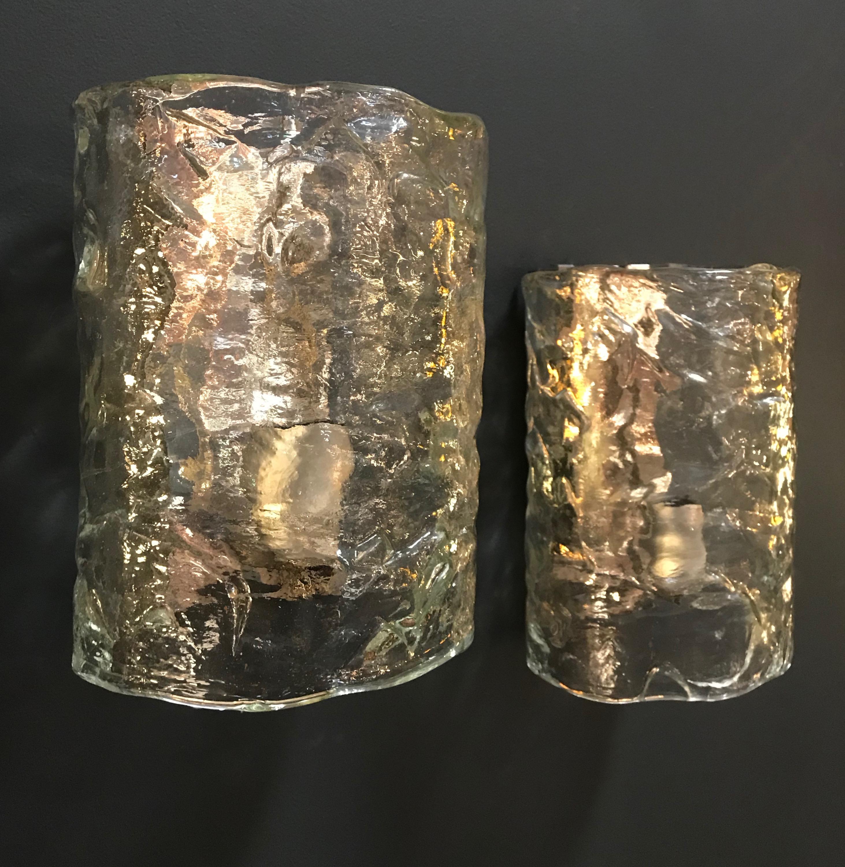 Modern Italian Pair of Cylindrical Wall Lights in Frosted Murano Glass, 1960s