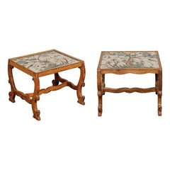Italian Pair of Decorative Églomisé Mirrored Top Carved-Wood Side Tables Italian Pair of Decorative Églomisé Mirrored Top Carved-Wood Side Tables