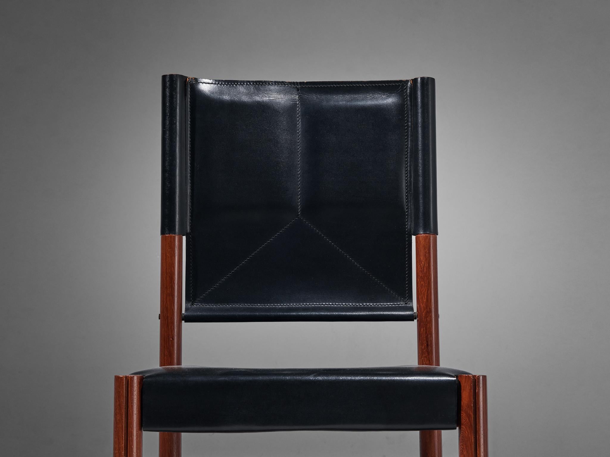 Post-Modern Italian Pair of Dining Chairs in Black Leather 
