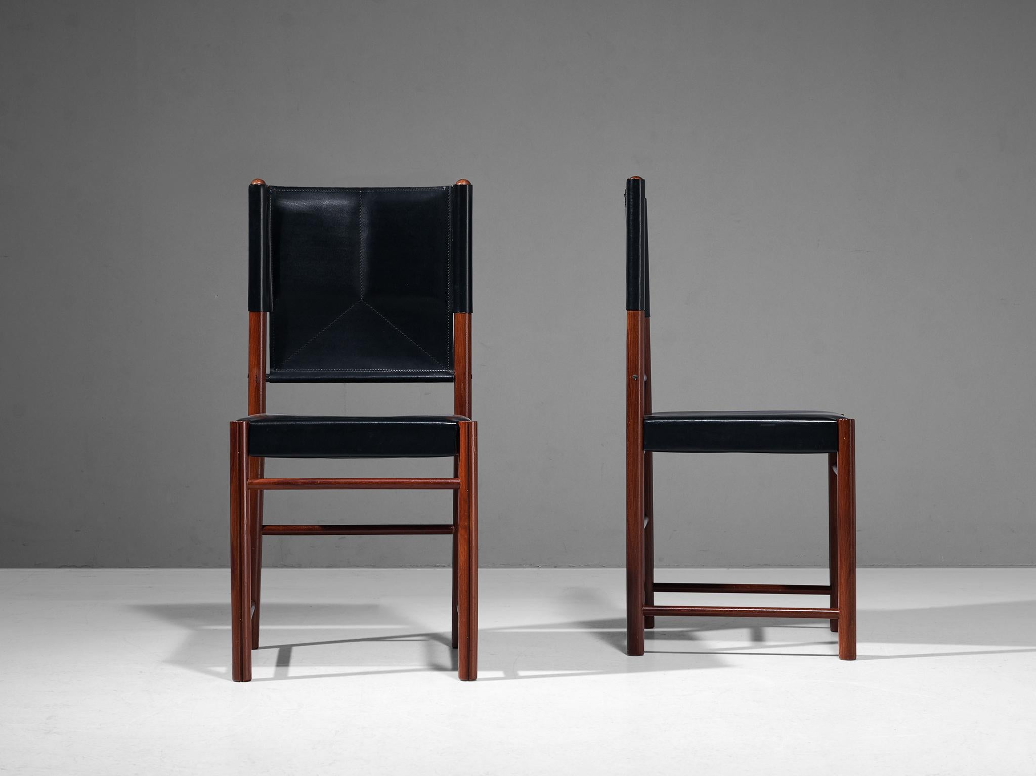 Italian Pair of Dining Chairs in Black Leather  2