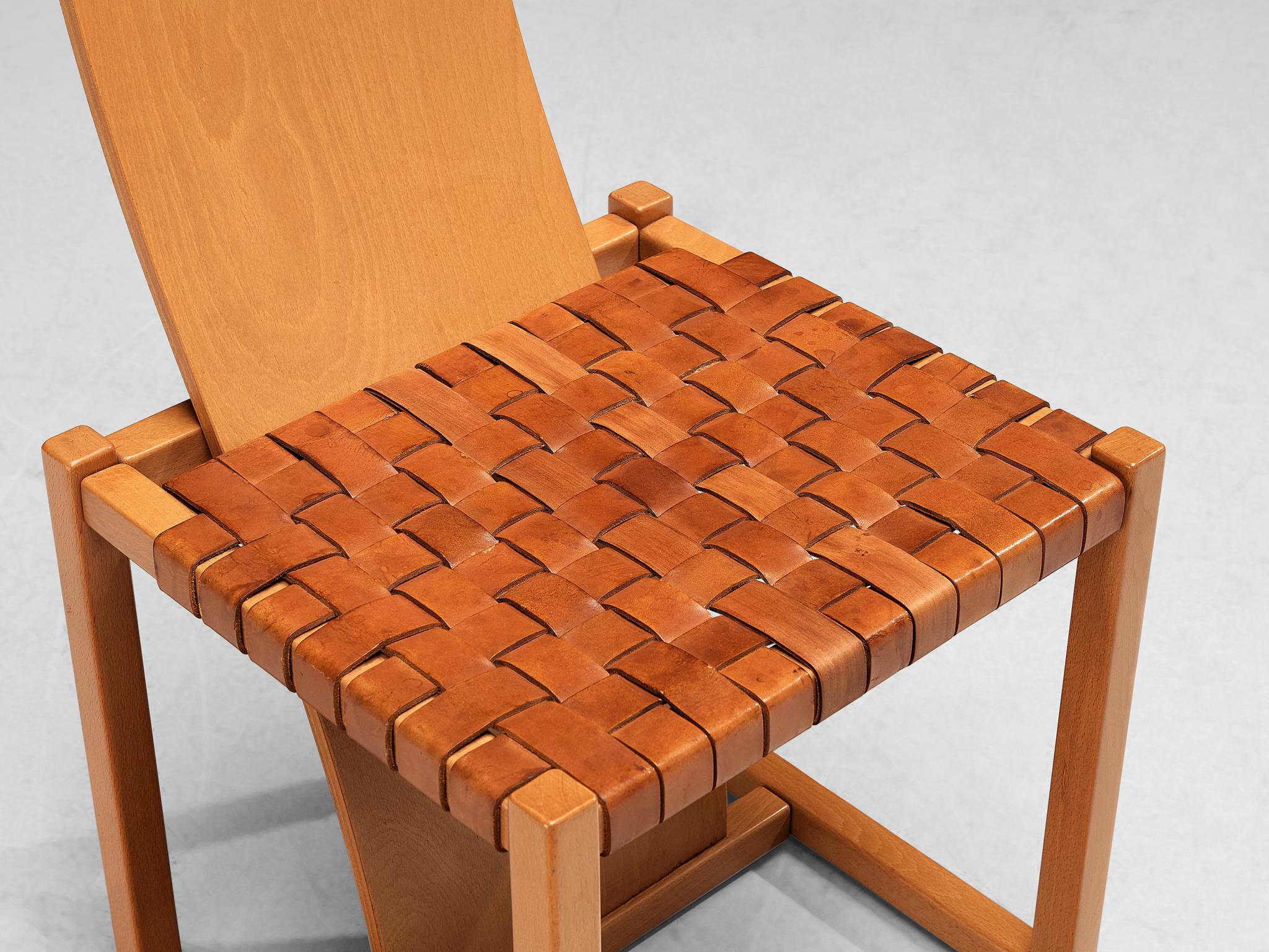 Post-Modern Italian Pair of Dining Chairs with Woven Leather Seats For Sale