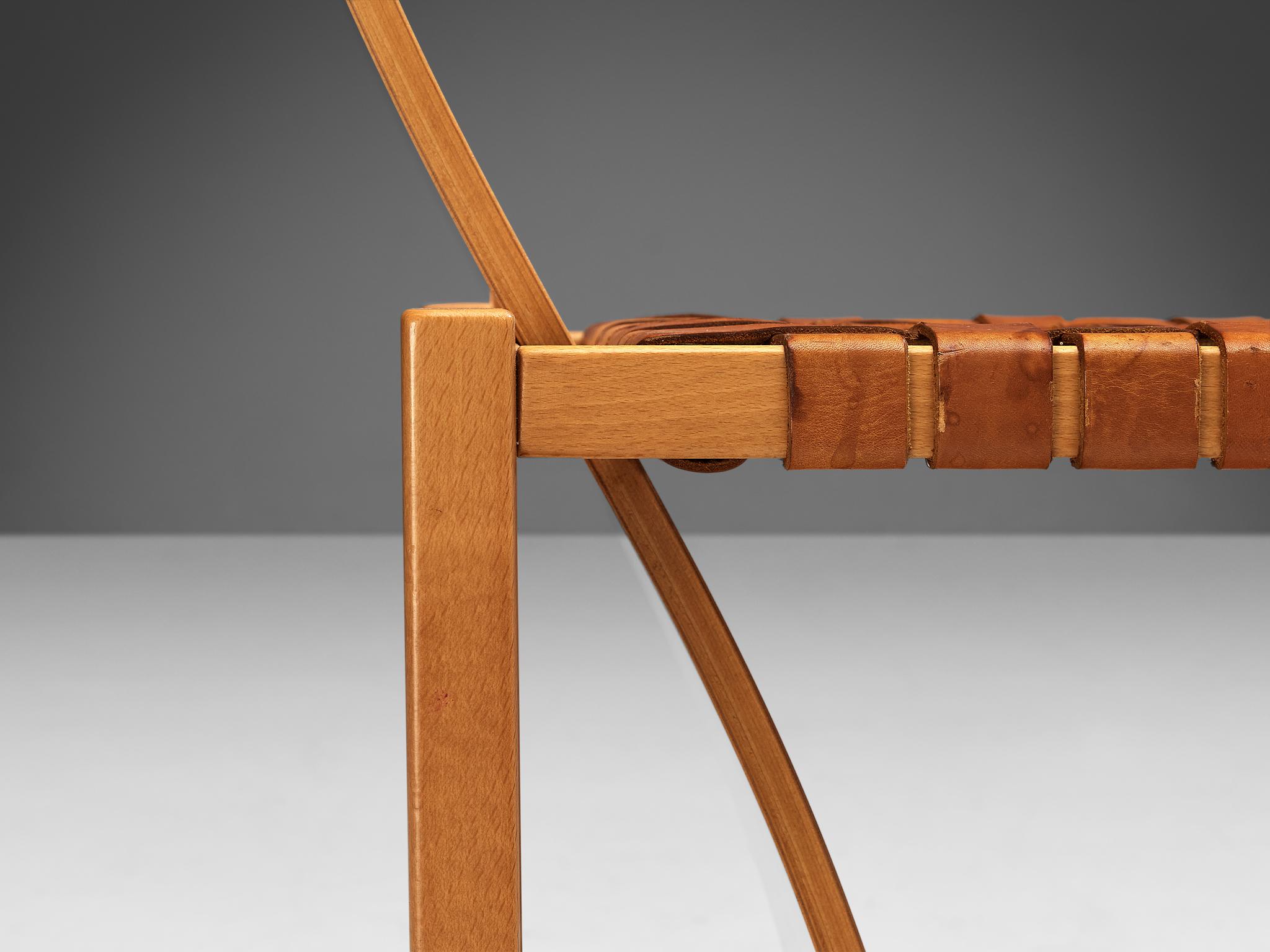 Late 20th Century Italian Pair of Dining Chairs with Woven Leather Seats For Sale
