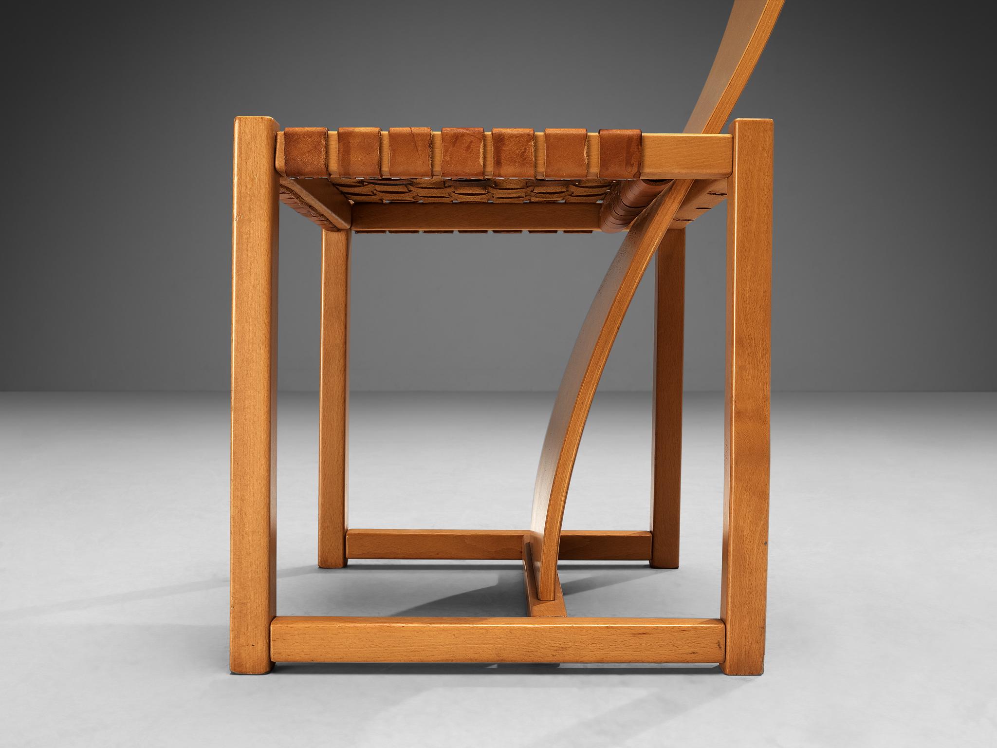 Italian Pair of Dining Chairs with Woven Leather Seats For Sale 3
