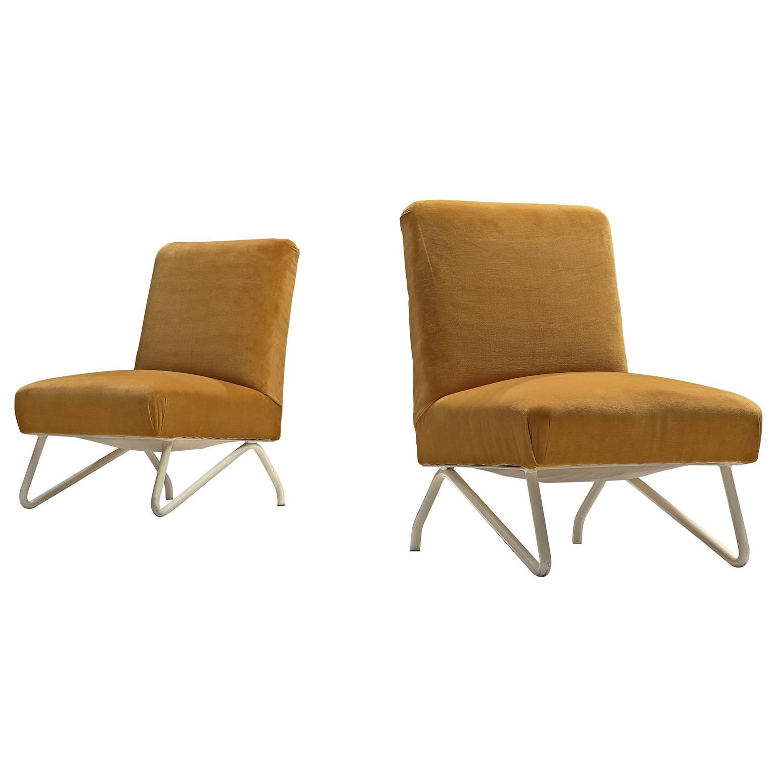 Italian Pair of Easy Chairs with Orange Velvet