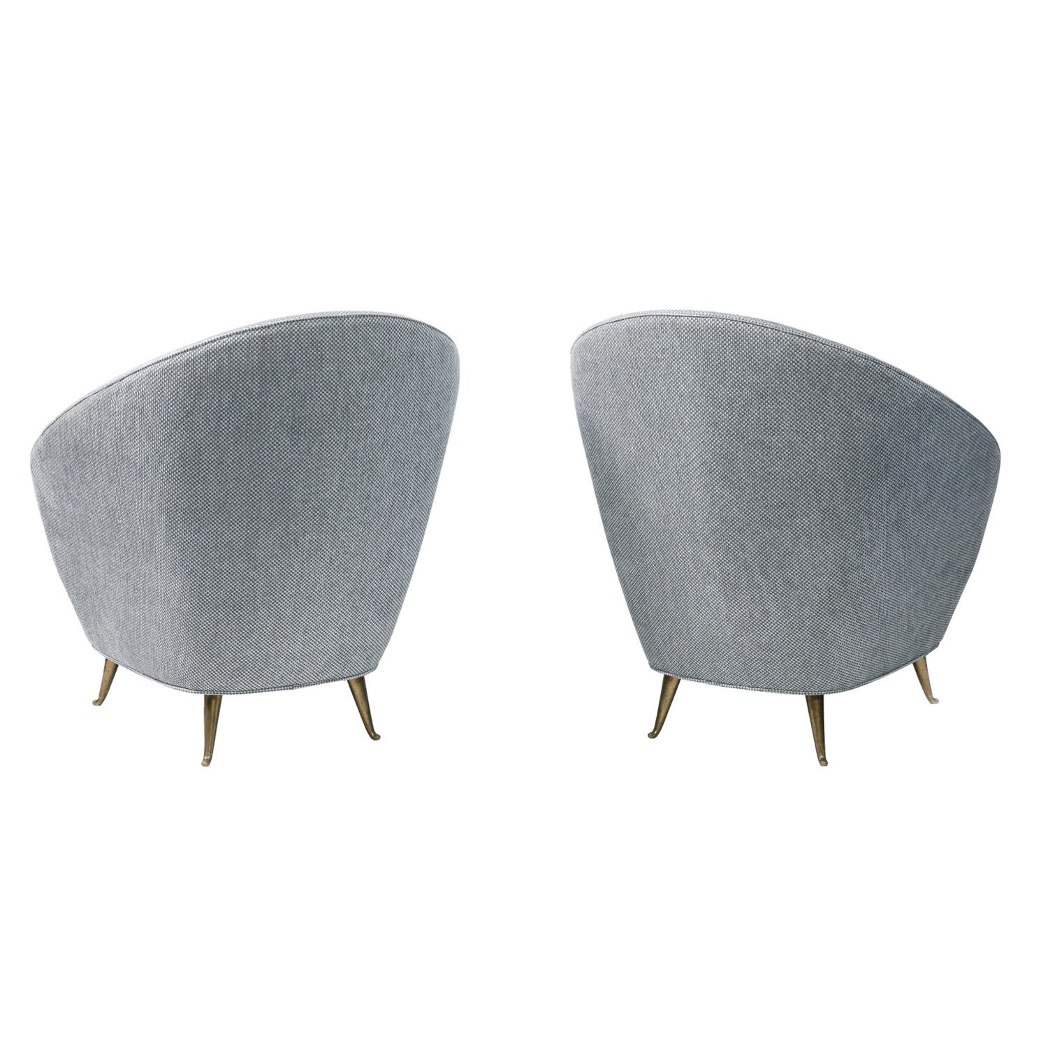 Mid-Century Modern Italian Pair of Elegant Lounge Chairs with Brass Legs 1950s