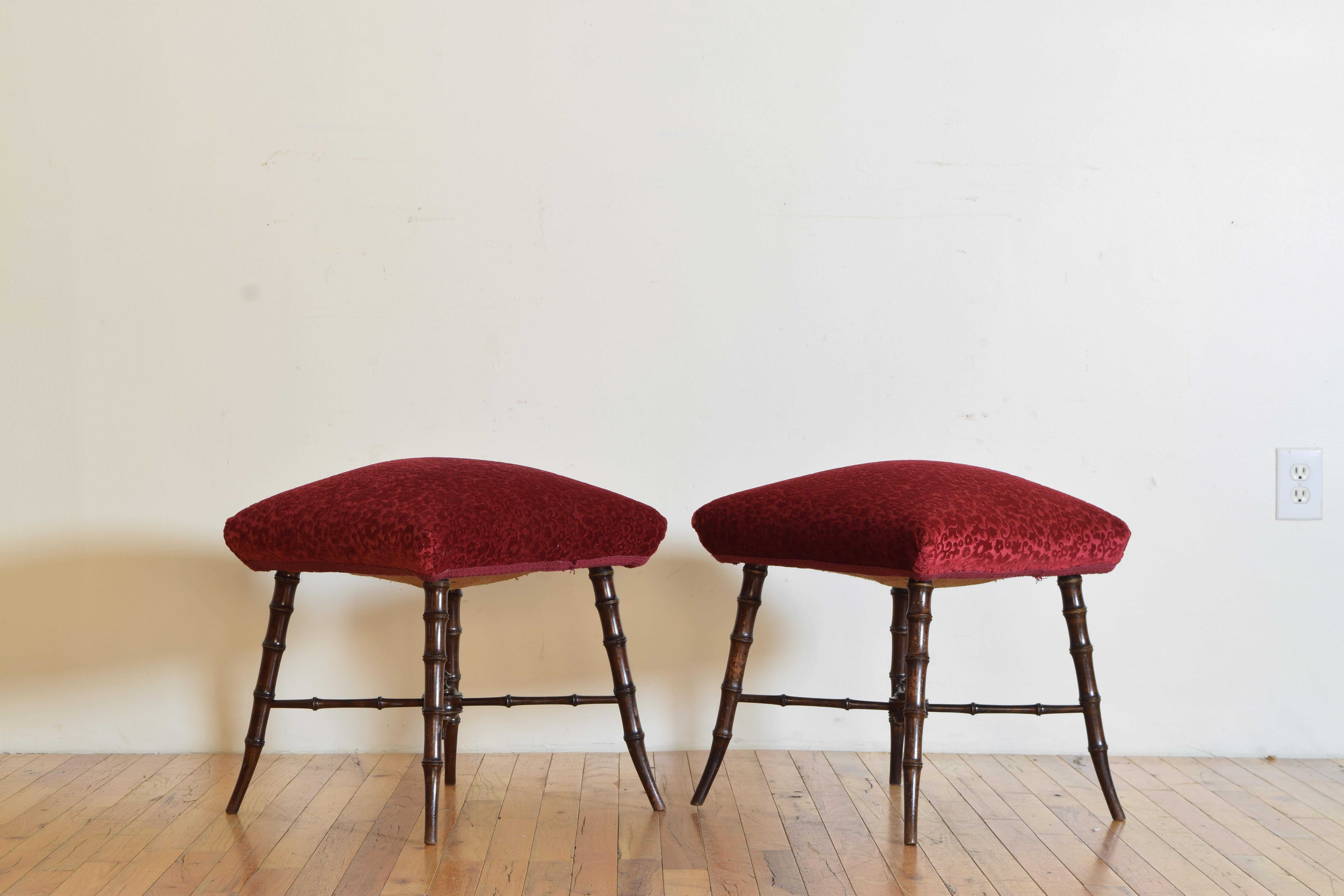 Italian Pair of Faux Bamboo Walnut Benches, Last Quarter 19th Century In Good Condition For Sale In Atlanta, GA