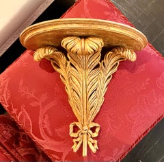 Italian Pair of Feather Giltwood Wall Brackets, Style of Maison Jansen