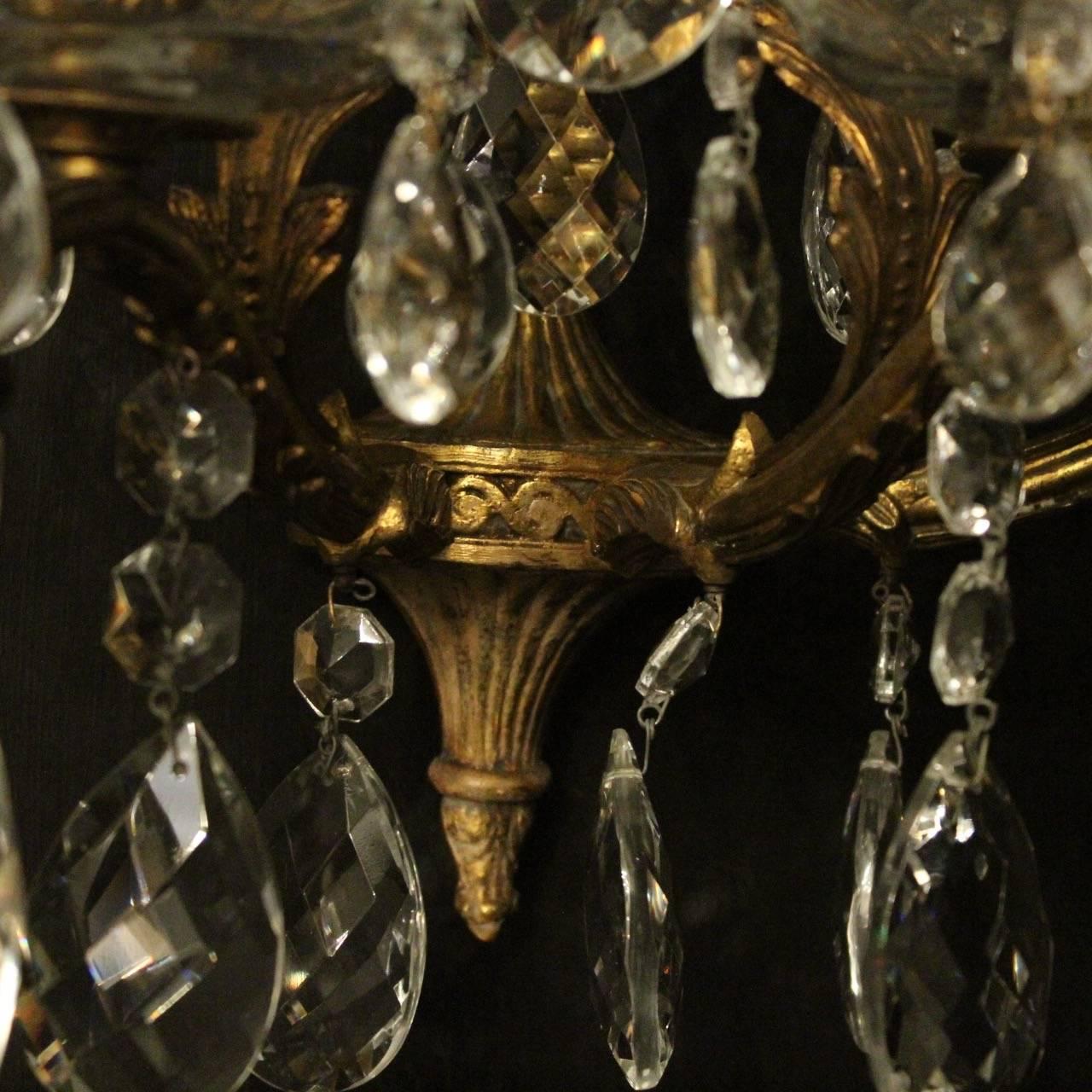 Italian Pair of Gilded Bronze and Crystal Five-Arm Antique Wall Lights 2