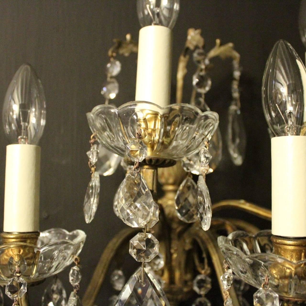 20th Century Italian Pair of Gilded Bronze and Crystal Five-Arm Wall Lights