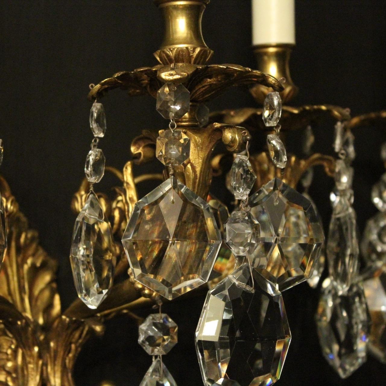 20th Century Italian Pair of Gilded Bronze and Crystal Antique Wall Lights