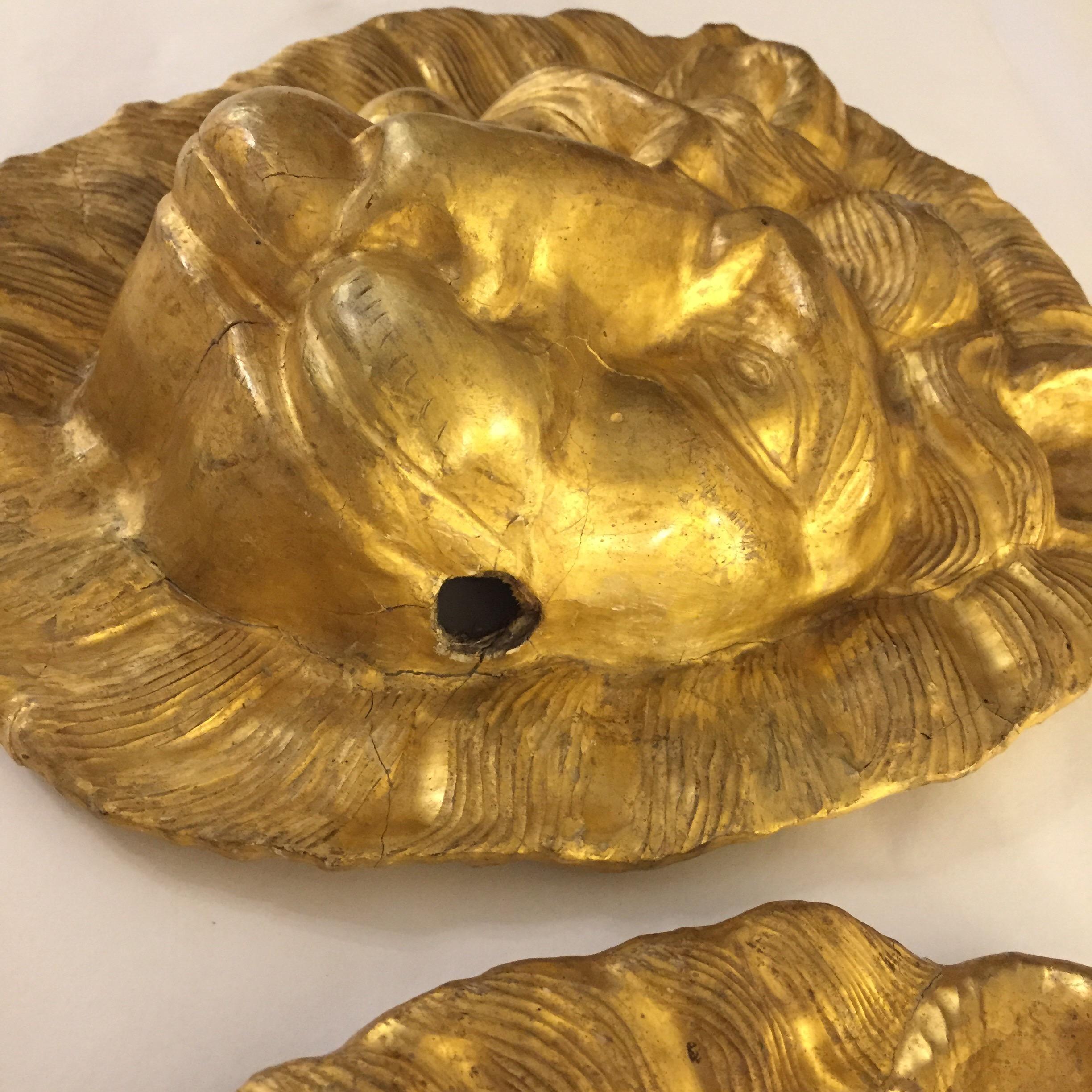Mid-19th Century Pair of Italian Masks Gilded Lion Head Sculptures from Tuscany 5