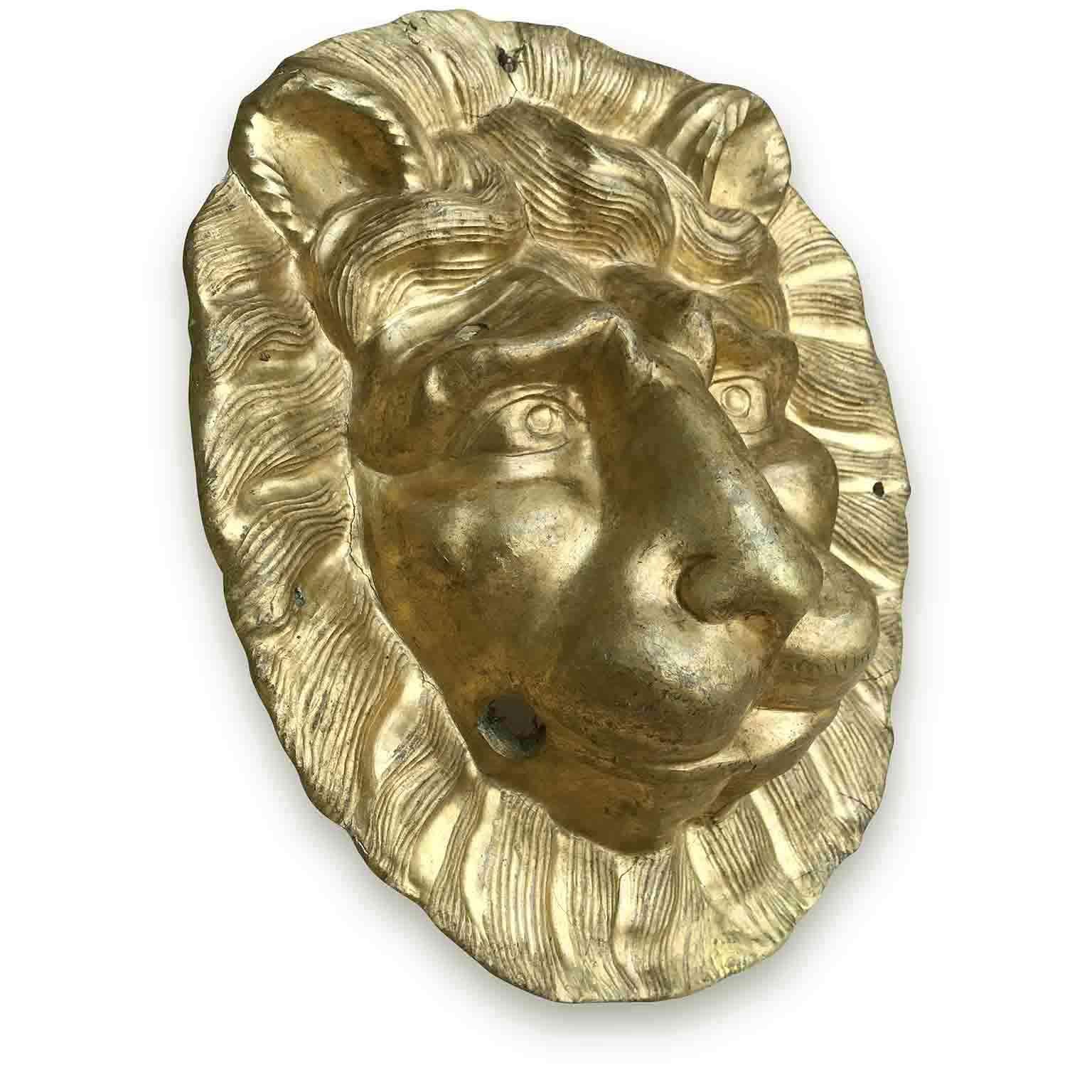 Mid-19th Century Pair of Italian Masks Gilded Lion Head Sculptures from Tuscany 2