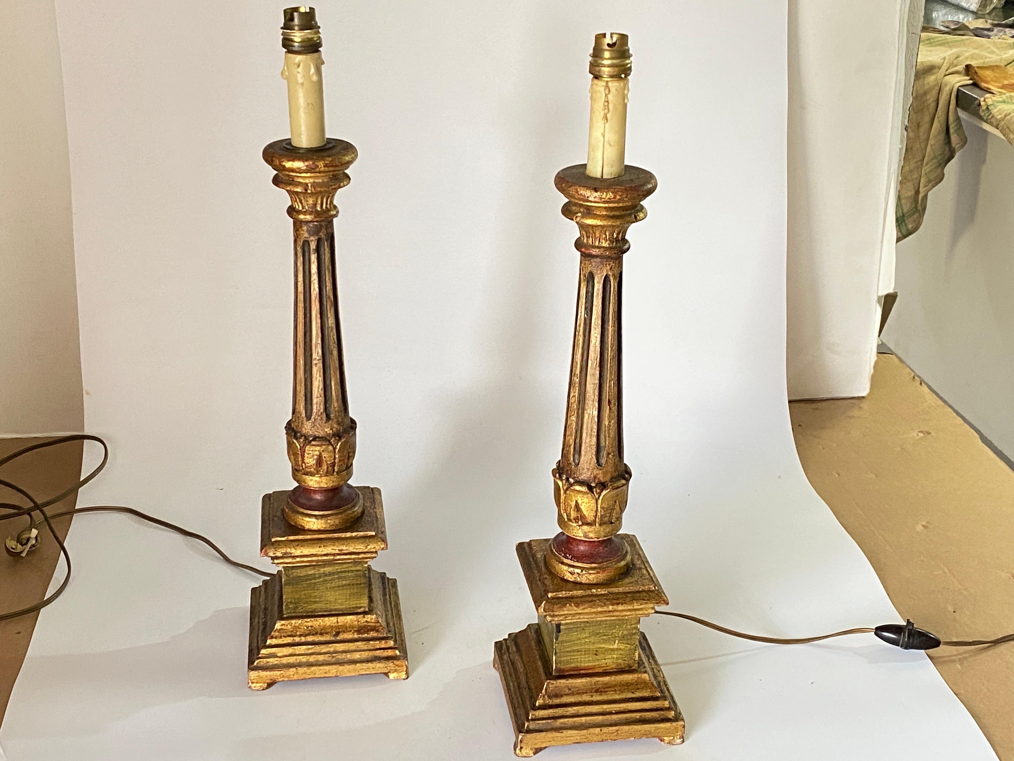 Italian Pair of Giltwood Table Lamps, Italy, Early 20th Century For Sale 10