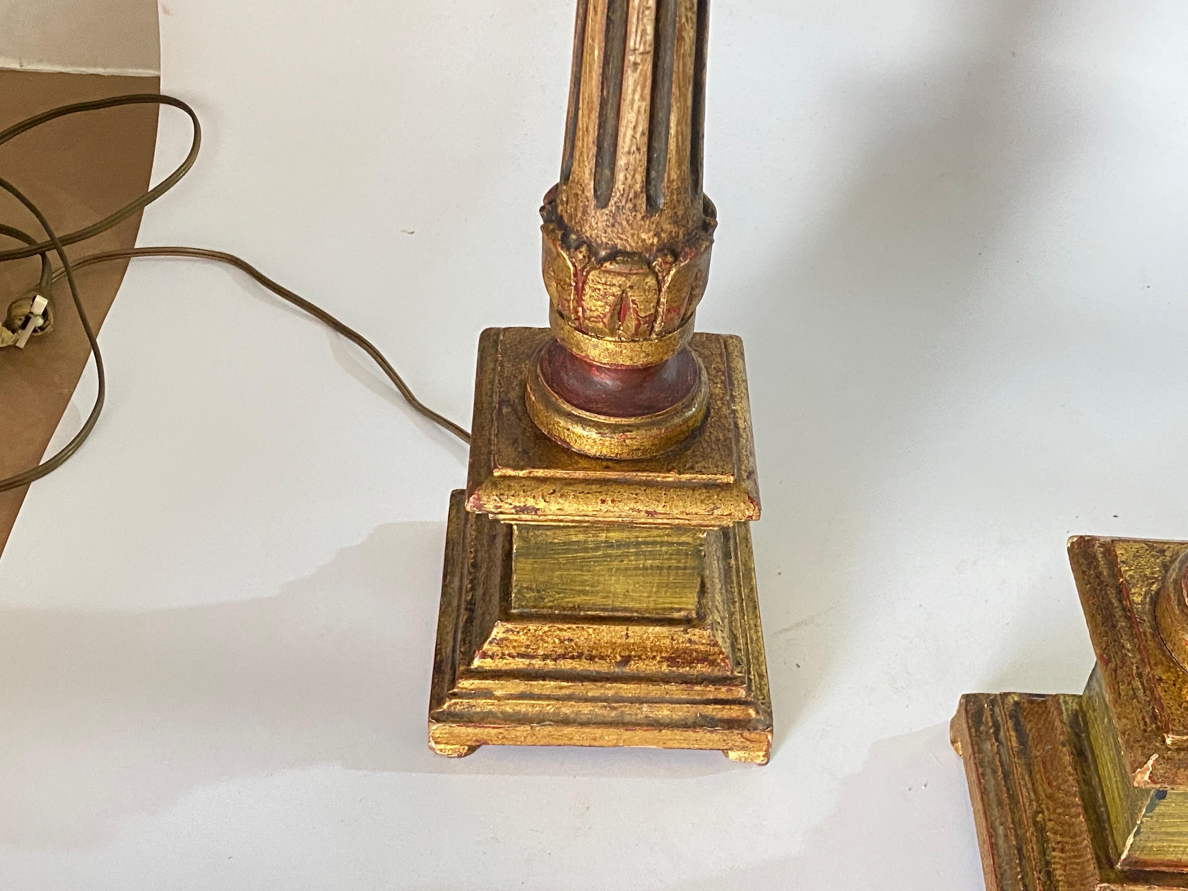 Paire de lampes de table en bois doré, Italie, début du 20e siècle en vente 2