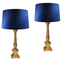 Vintage Italian Pair of Giltwood Table Lamps, Italy, Early 20th Century