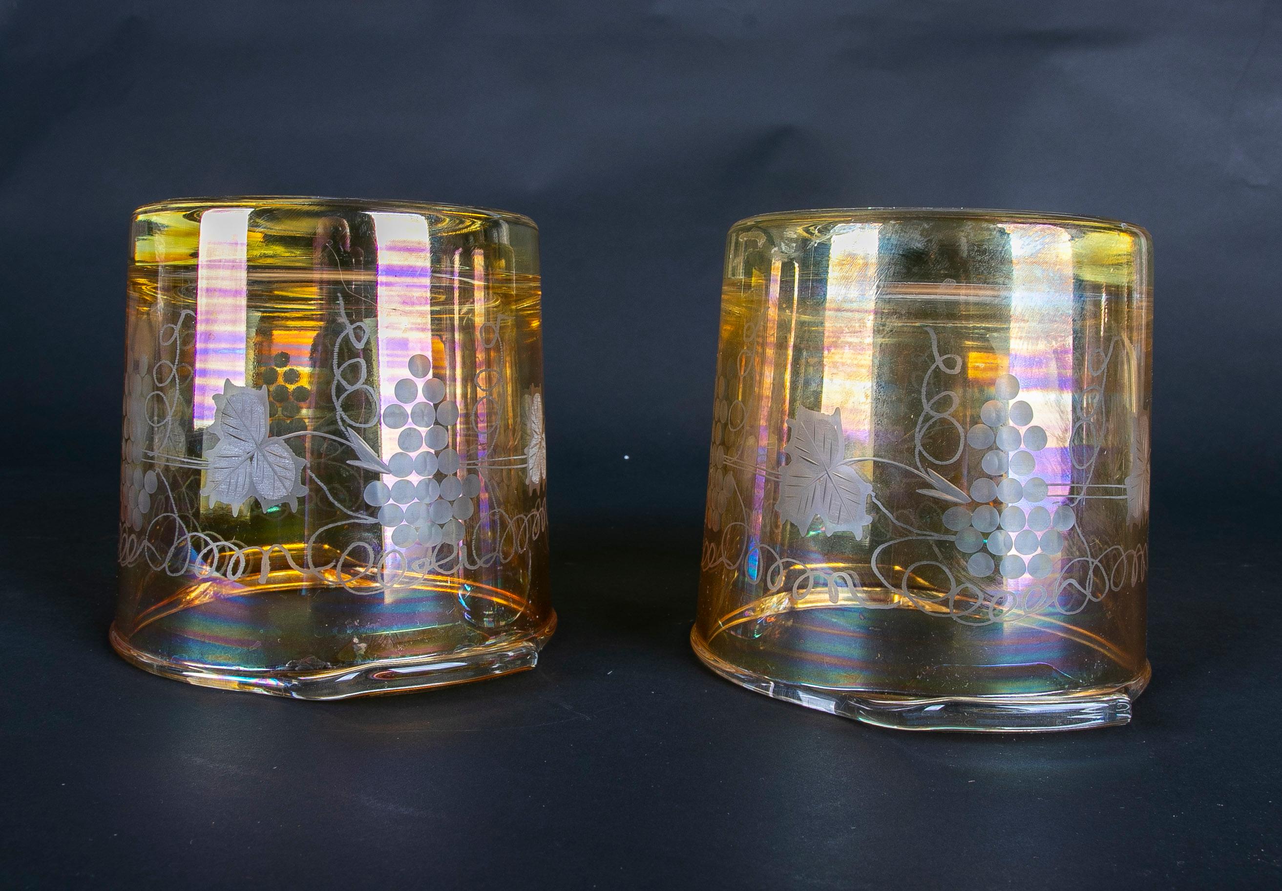 Italian Pair of Glass Vessels with Grapes Carved Decoration  For Sale 9