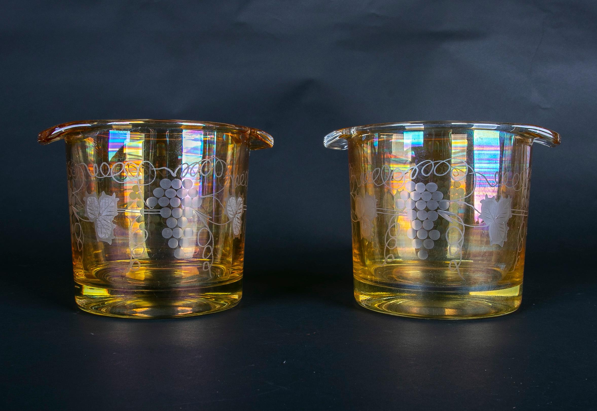 20th Century Italian Pair of Glass Vessels with Grapes Carved Decoration  For Sale