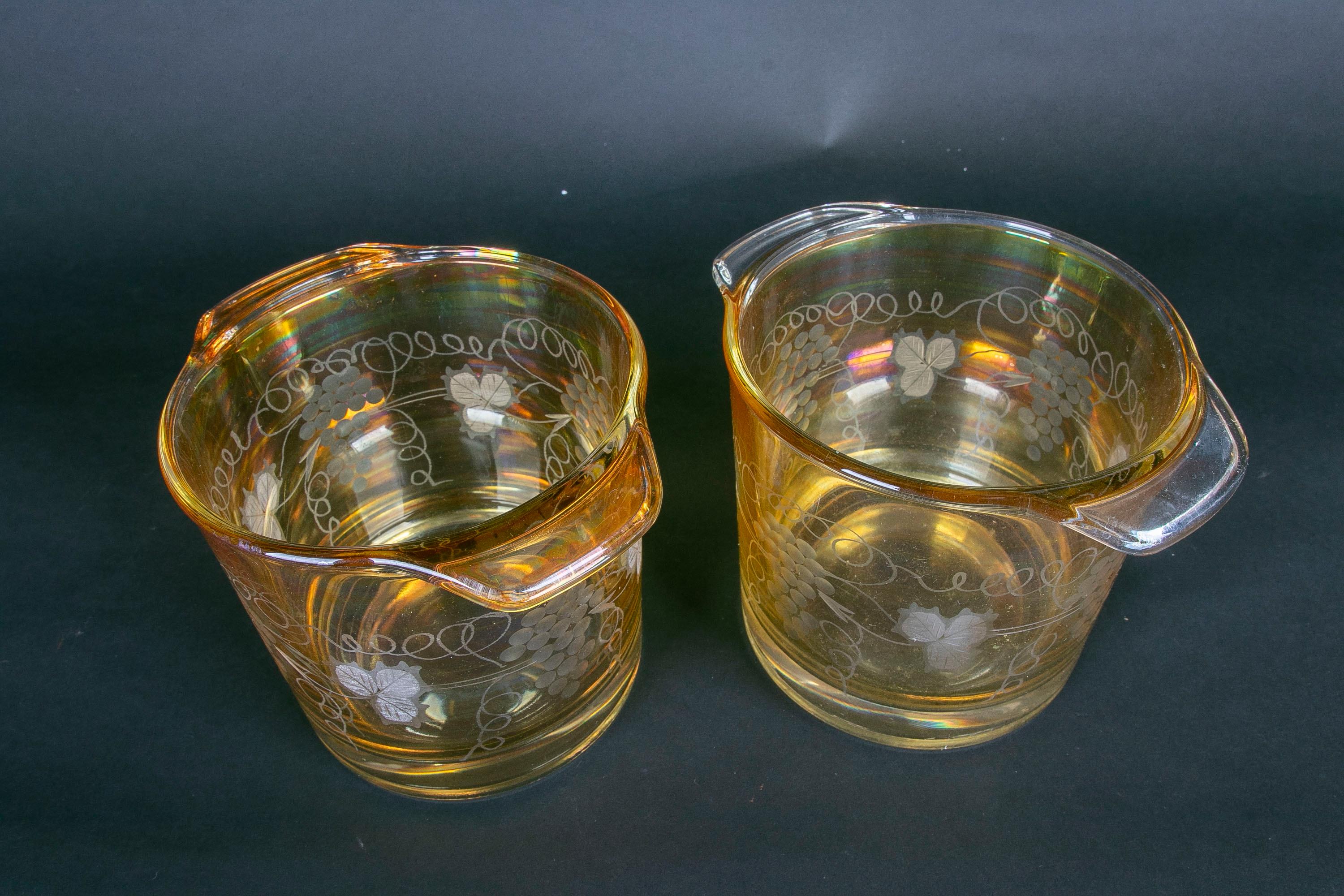 Italian Pair of Glass Vessels with Grapes Carved Decoration  For Sale 3