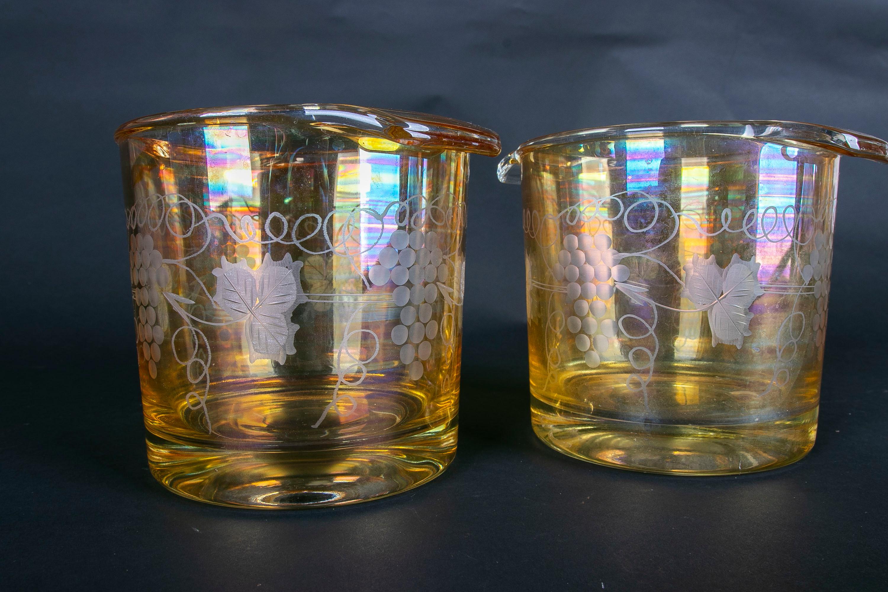 Italian Pair of Glass Vessels with Grapes Carved Decoration  For Sale 4