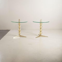 Italian Pair of Gueridon with Thick Glass and Blown Glass Spheres from the 50's