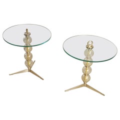 Italian Pair of Gueridon with Thick Glass and Blown Glass Spheres from the 50's