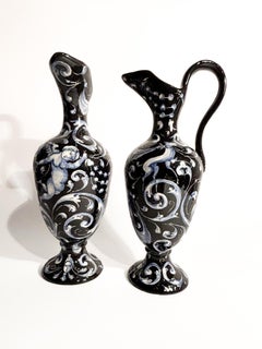 Pareja italiana de jarras de cerámica pintadas a mano por Alfredo Cartoceti Pesaro, años 20