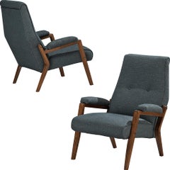 Italian High Back Lounge Chairs in Blue Upholstery
