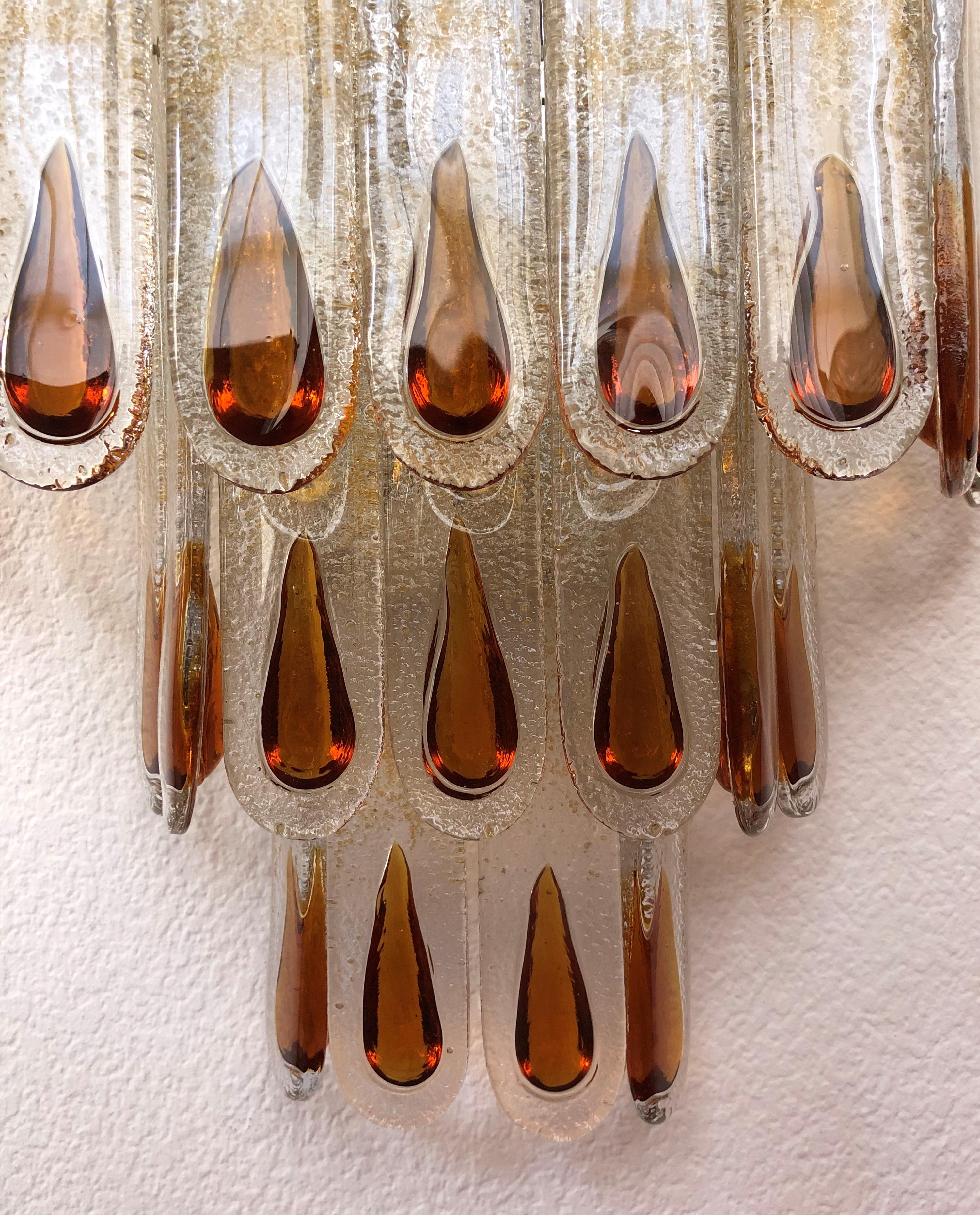 Italian Pair of Large Midcentury Amber Murano Wall Sconces by Mazzega, 1970s In Good Condition In Badajoz, Badajoz