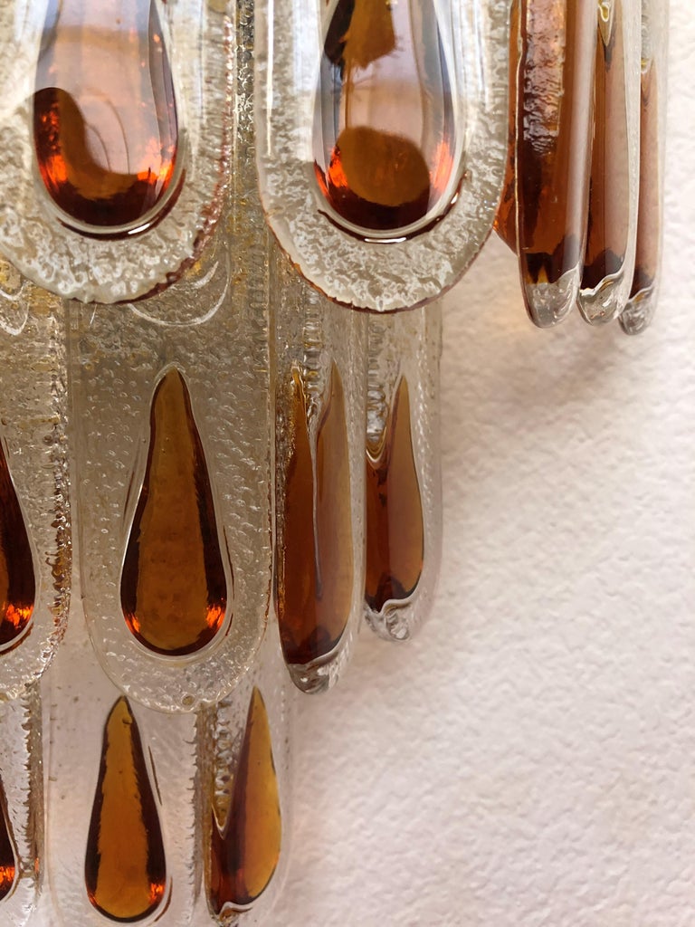 Italian Pair of Large Midcentury Amber Murano Wall Sconces by Mazzega, 1970s For Sale 3