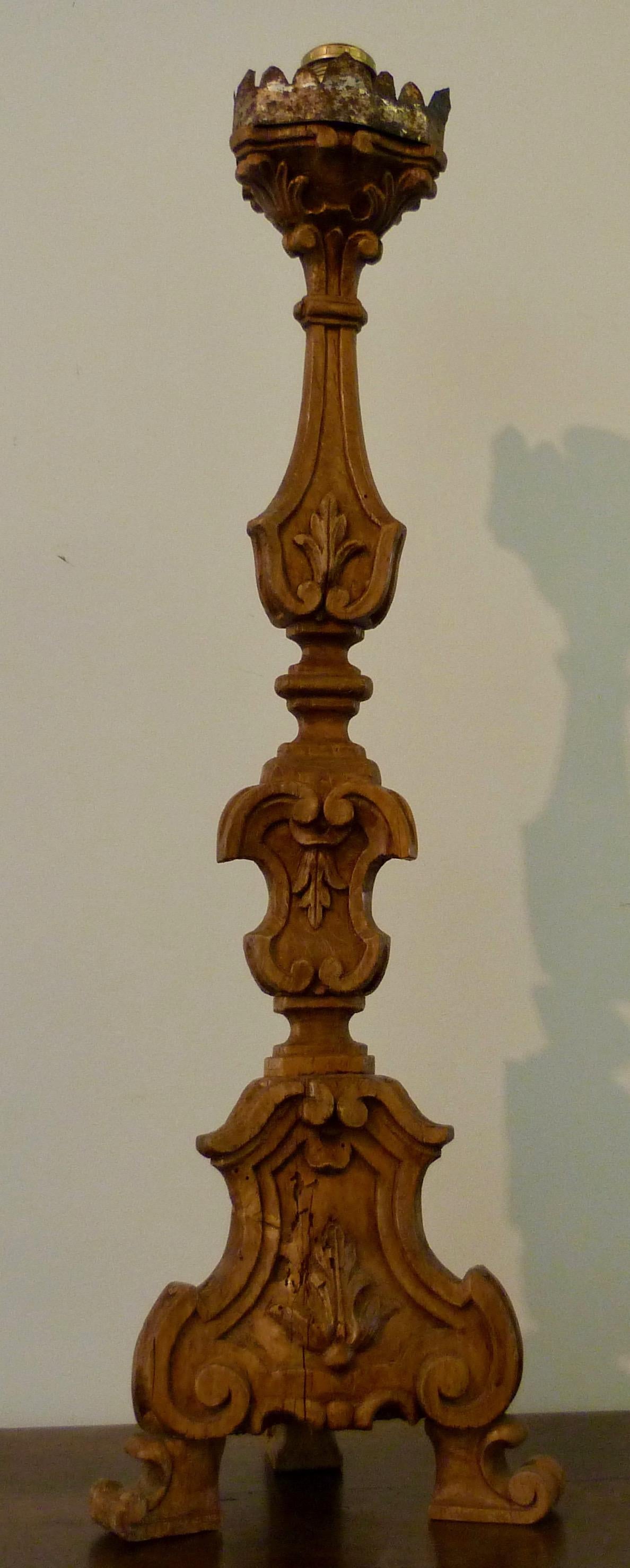 Rococo Italian Pair of Large Walnut Candlesticks, Early 19th Century For Sale