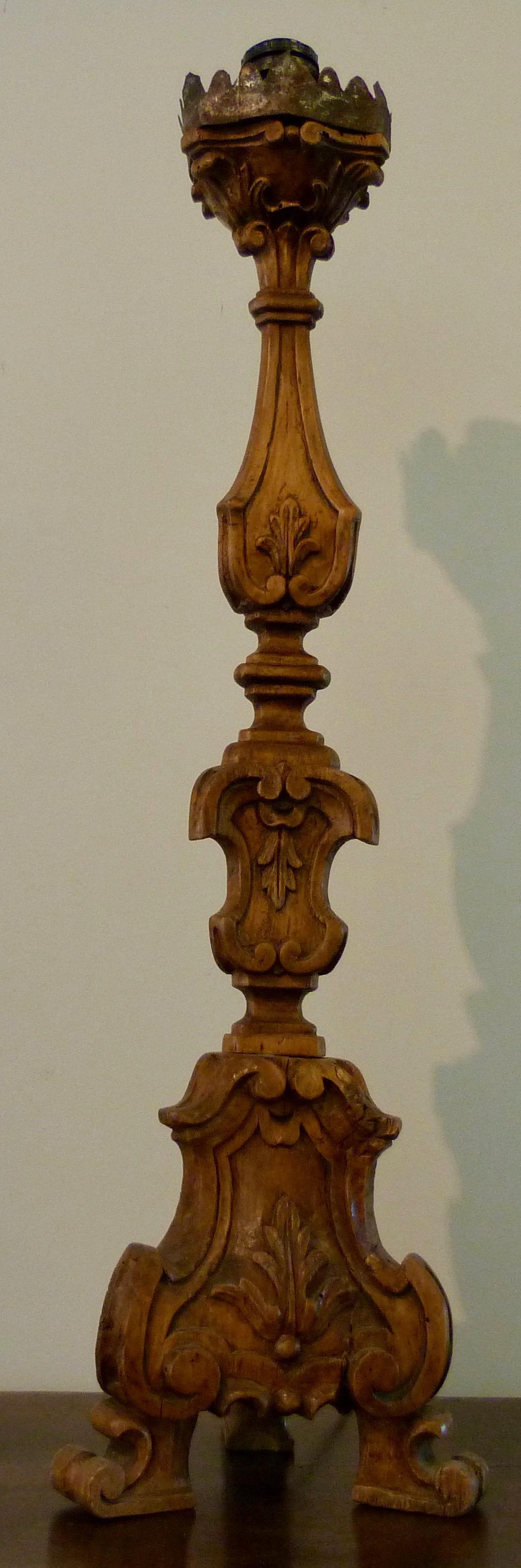 Italian Pair of Large Walnut Candlesticks, Early 19th Century For Sale 2