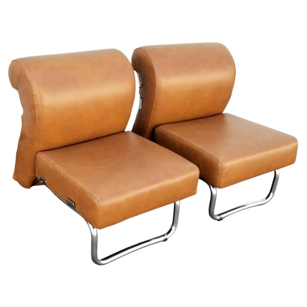 Italian Pair of Lather Chairs For Sale