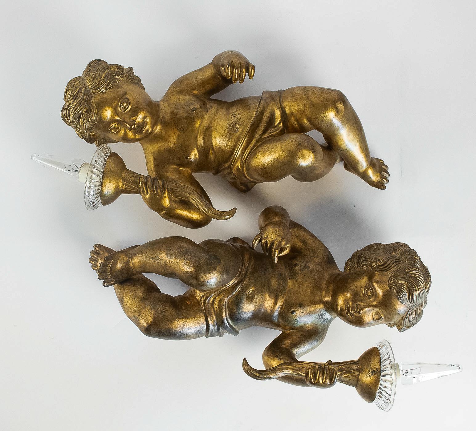 Italian Pair of Louis XV Style Figural Putti Sconces For Sale 5