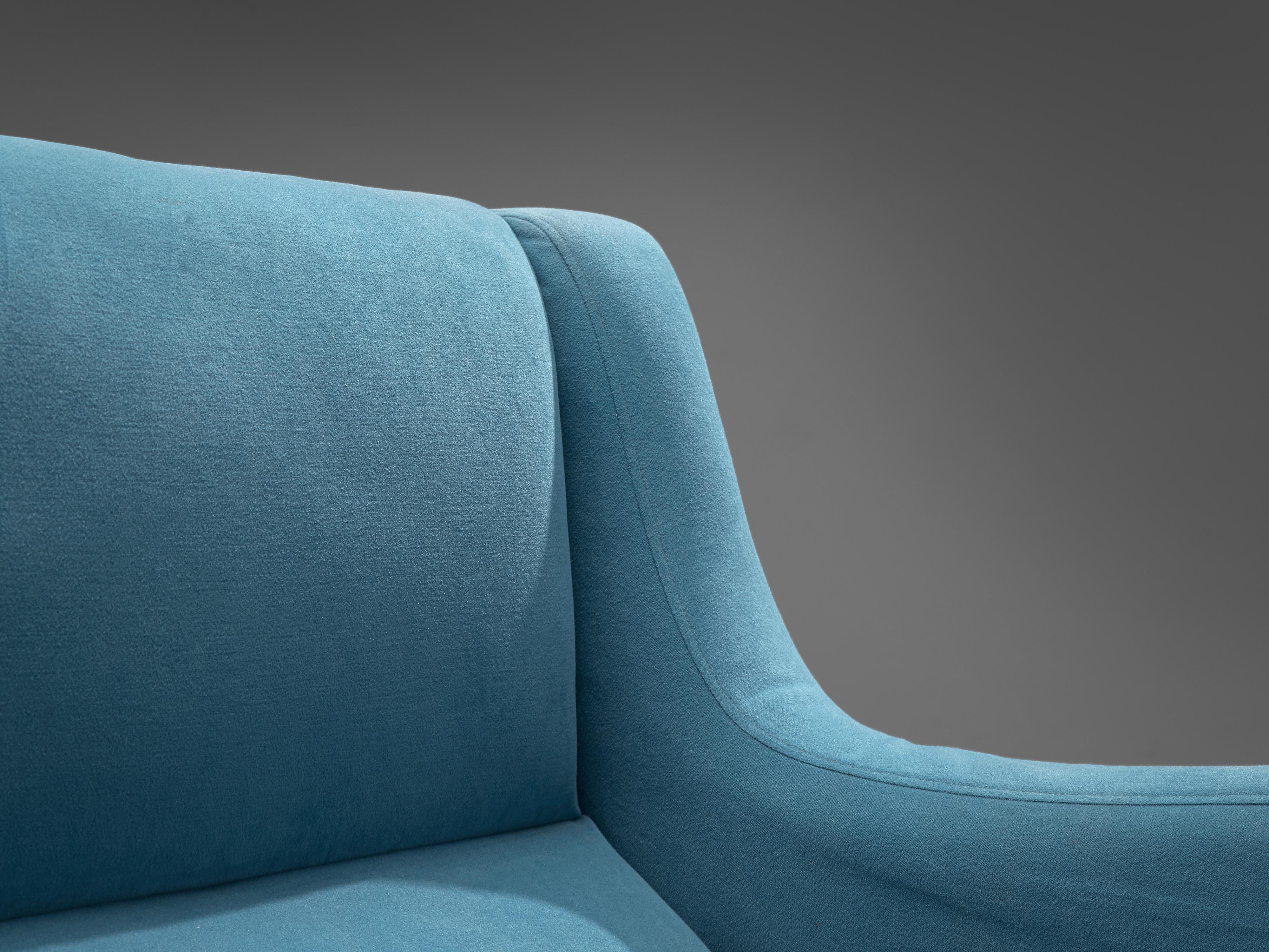 Mid-20th Century Italian Pair of Lounge Chairs in Bright Blue Upholstery
