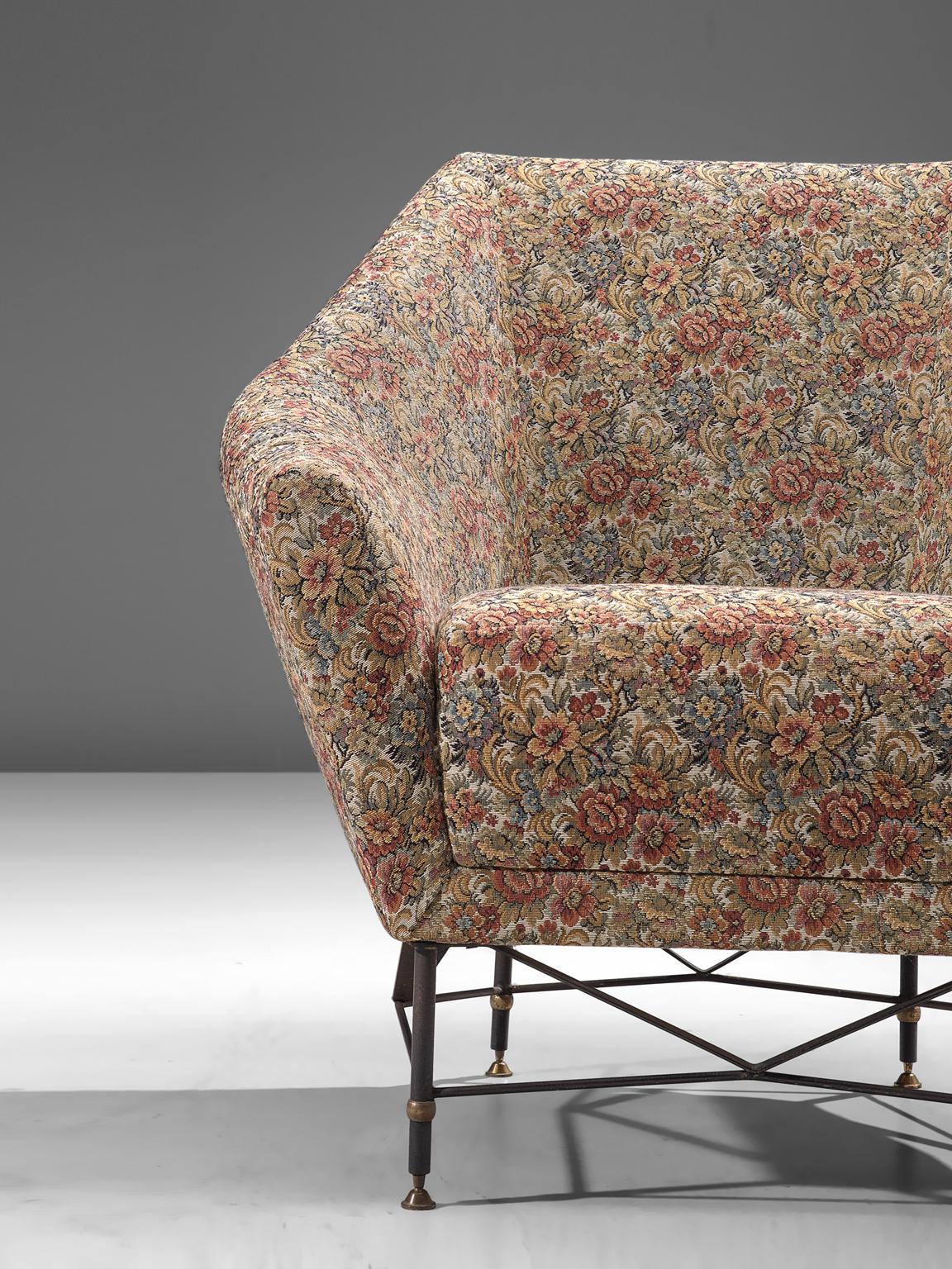 Mid-20th Century Italian Pair of Lounge Chairs in Floral Upholstery