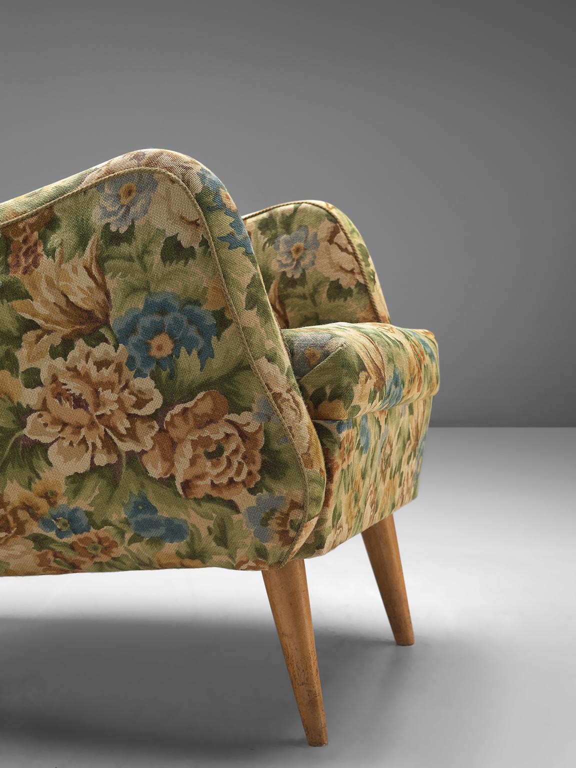 Fabric Italian Pair of Lounge Chairs in Original Floral Upholstery