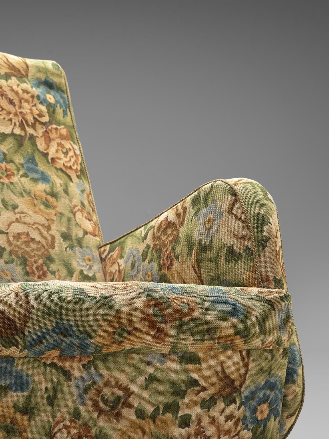 Italian Pair of Lounge Chairs in Original Floral Upholstery 1