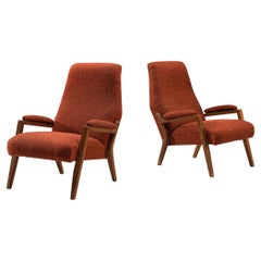 Italian Pair of Lounge Chairs in Patterned Brown Red Upholstery